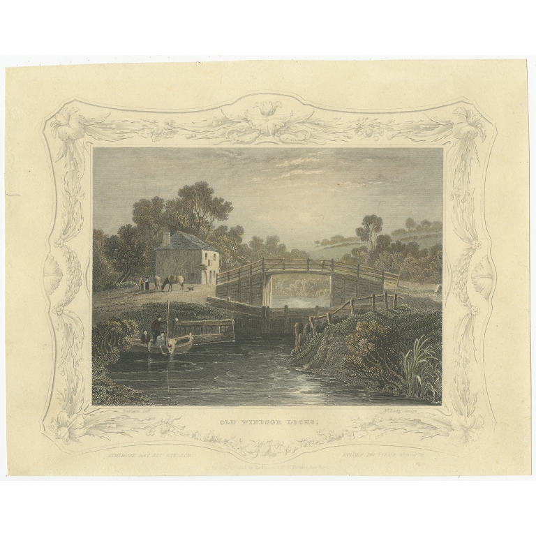 Antique Print of Old Windsor Lock by Tombleson (1834)