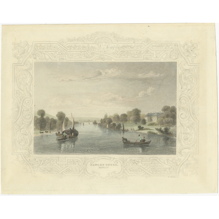 Antique Print of Fawley Court and the River Thames by Tombleson (1834)