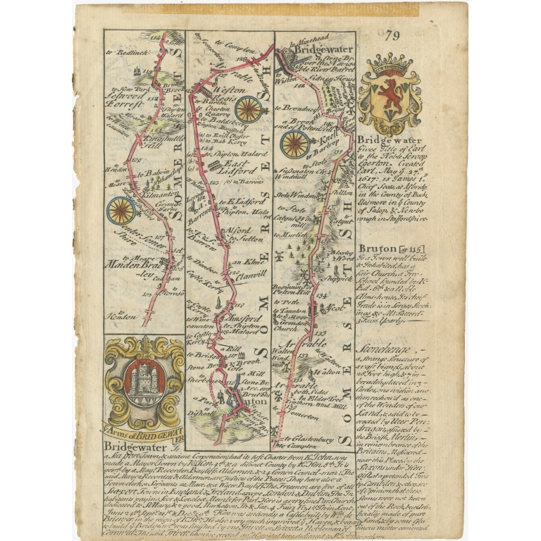 Antique Map of the route from Maiden Bridge to Dulverton by Bowen (c.1720)
