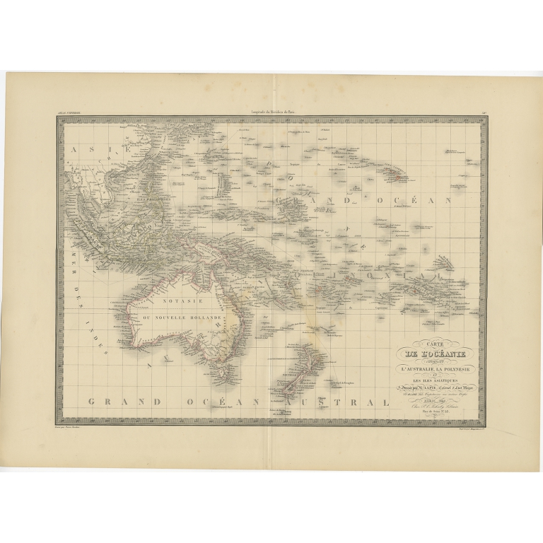 Antique Map of Oceania by Lapie (1842)