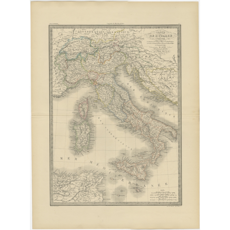 Antique Map of Italy by Lapie (1842)