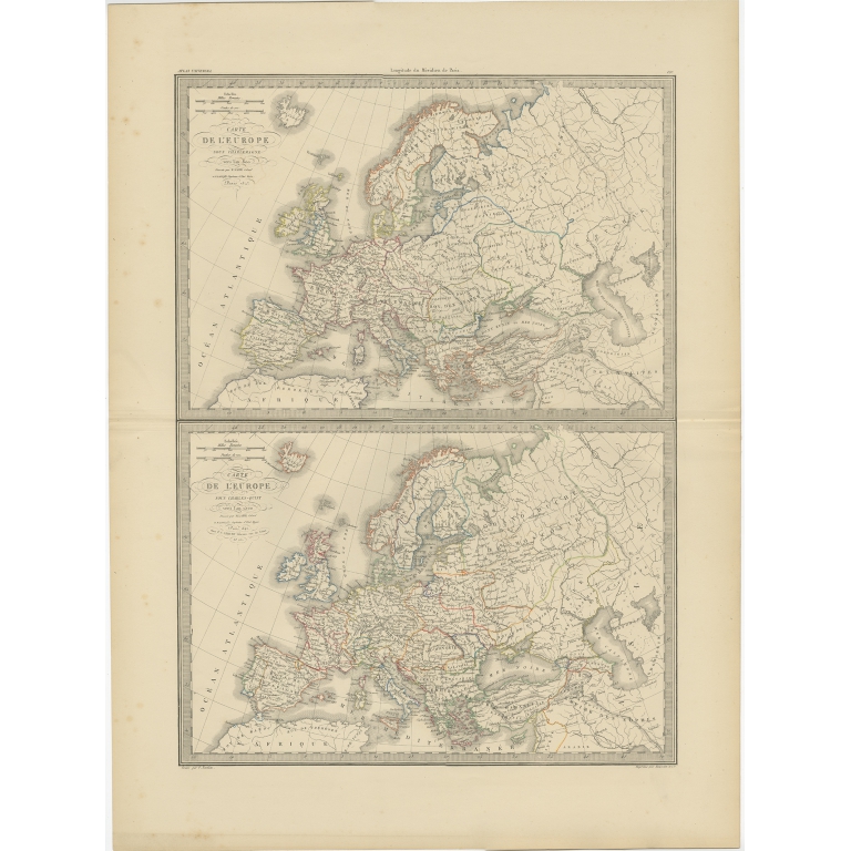 Antique Map of Europe by Lapie (1842)