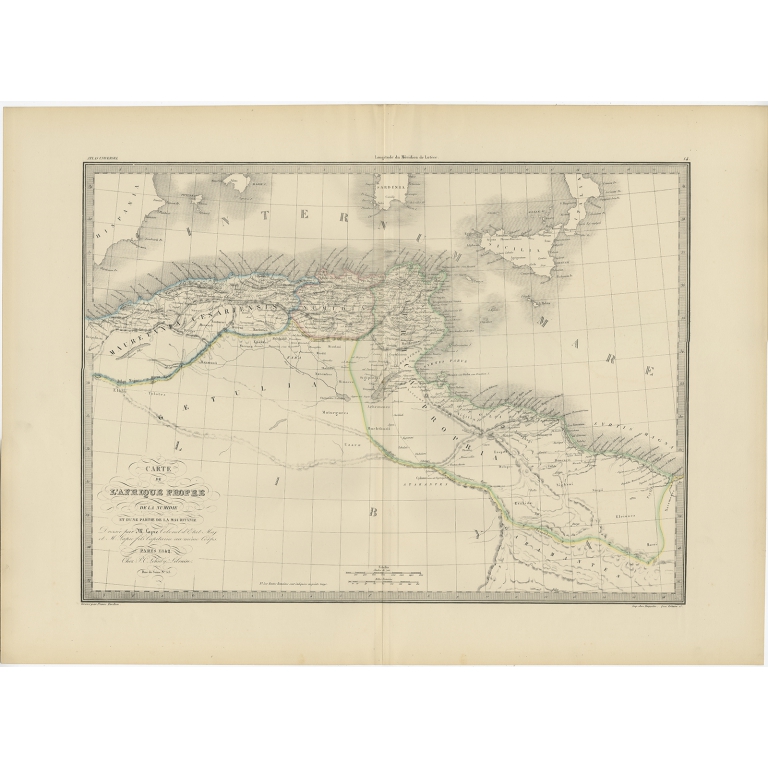 Antique Map of the Barbary Coast by Lapie (1842)