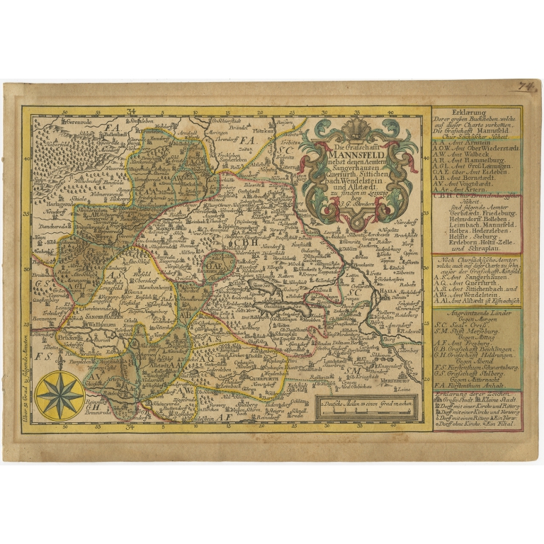 Antique Map of the Region of Mansfeld by Schreiber (1749)