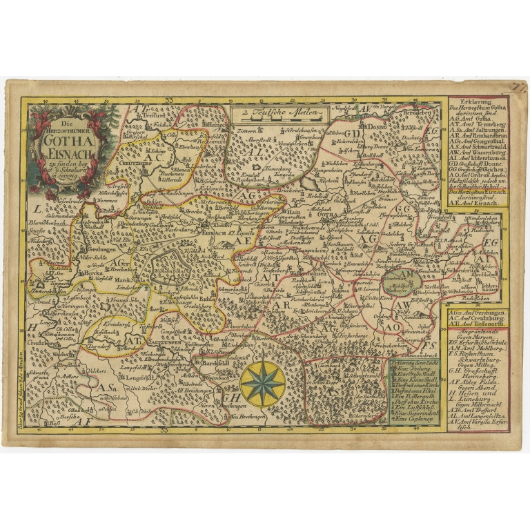 Antique Map of the Region of Gotha by Schreiber (1749)
