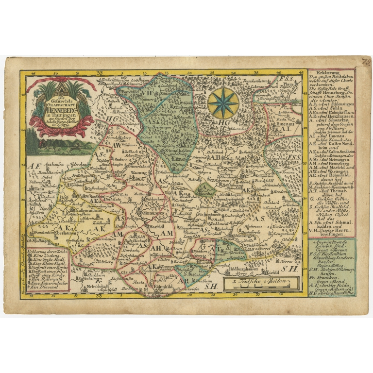 Antique Map of the Region of Henneberg by Schreiber (1749)