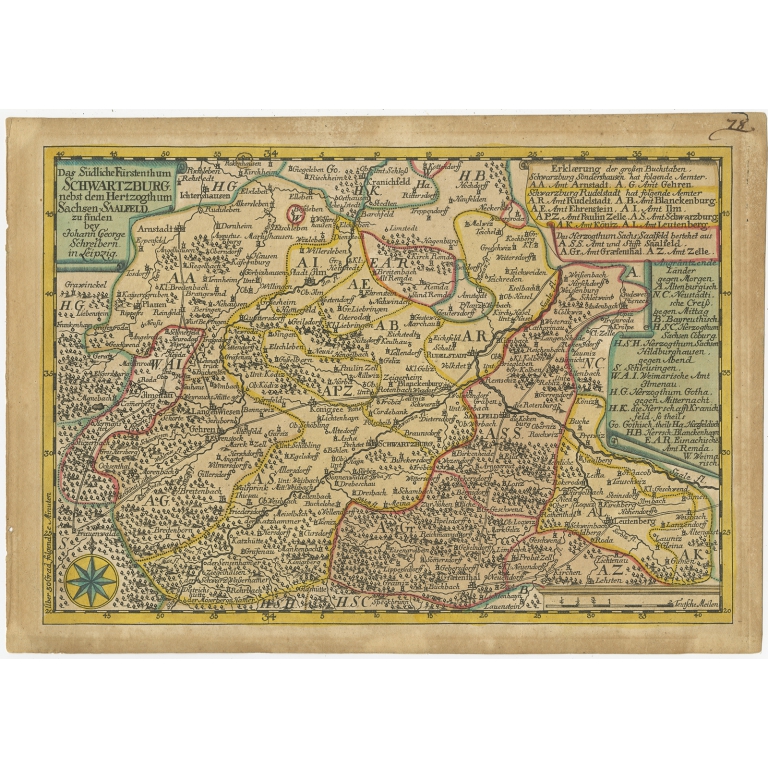 Antique Map of the Region of Schwarzburg by Schreiber (1749)