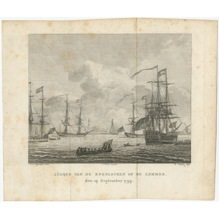 Antique Print of the landing of the British troops in Lemmer by Vinkeles (1802)