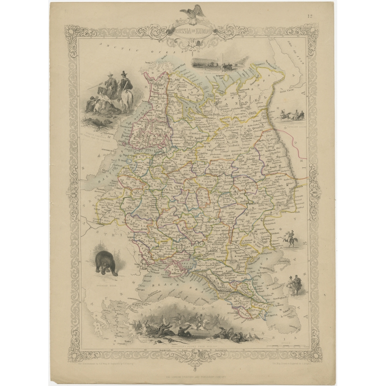 Antique Map of Russia in Europe by Tallis (c.1851)