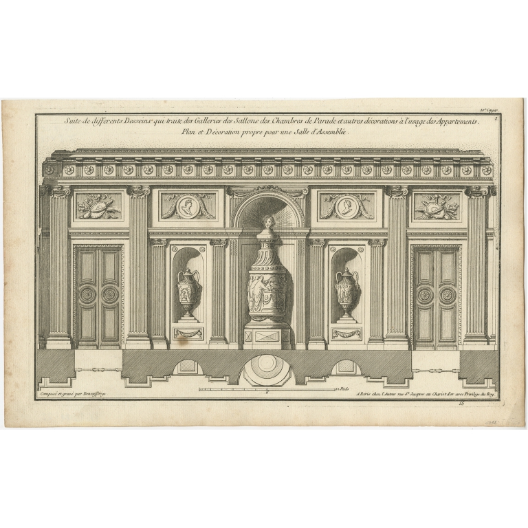 Pl. 1 Antique Architecture Print of the Design of a Gallery by Neufforge (c.1770)