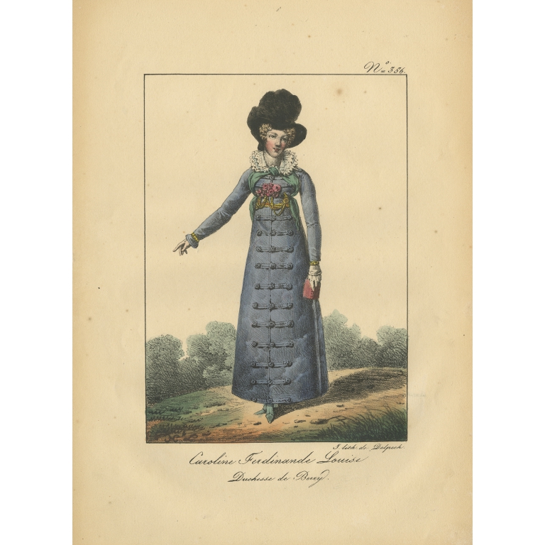 Antique Print of Marie-Caroline de Bourbon-Sicile by Lecomte (1820)