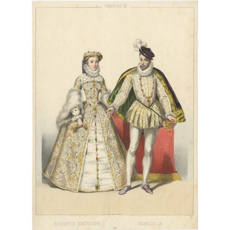 Antique Print of Elisabeth of Austria and Charles IX by Lemercier (c.1850)
