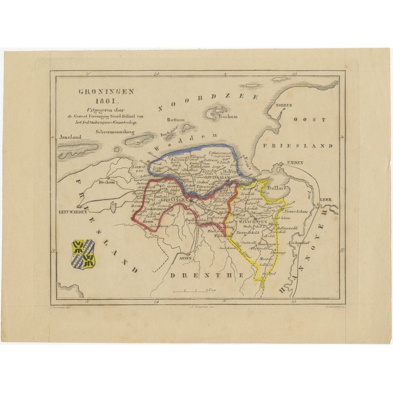 Antique Map of Groningen by Veelwaard (c.1865)