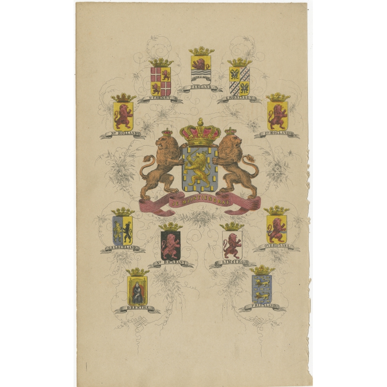 Antique Print with Coats of Arms of the Netherlands by Brugsma (1864)