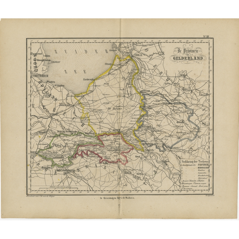 Antique Map of Gelderland by Brugsma (1864)
