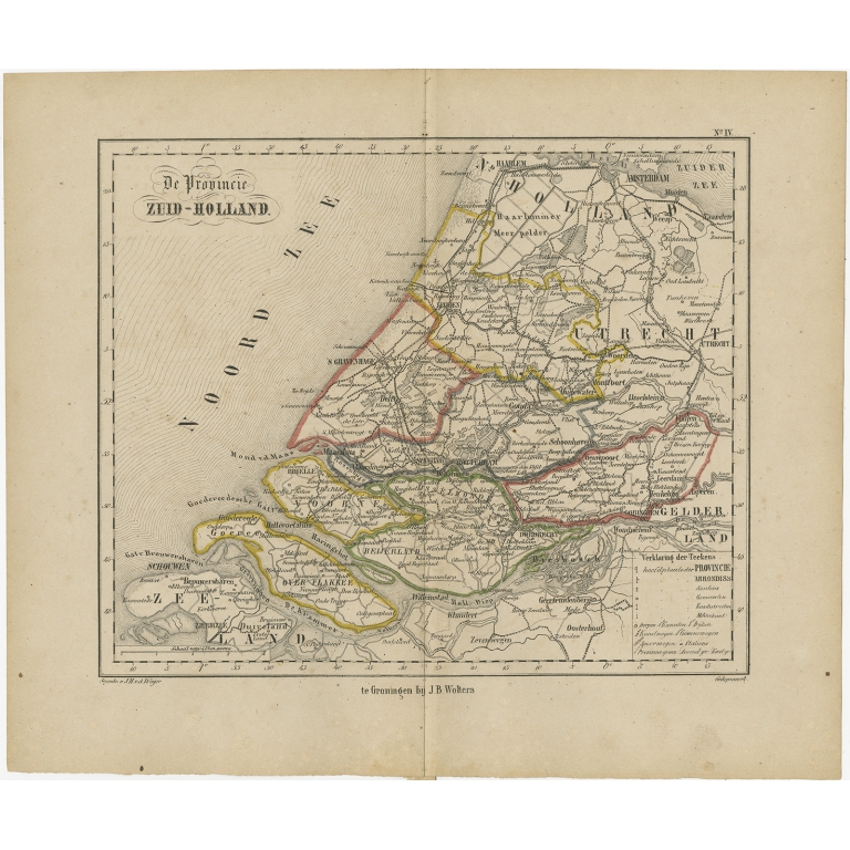 Antique Map of Zuid-Holland by Brugsma (1864)