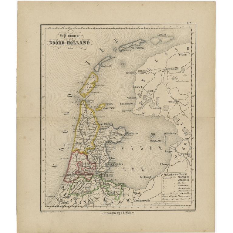 Antique Map of Noord-Holland by Brugsma (1864)