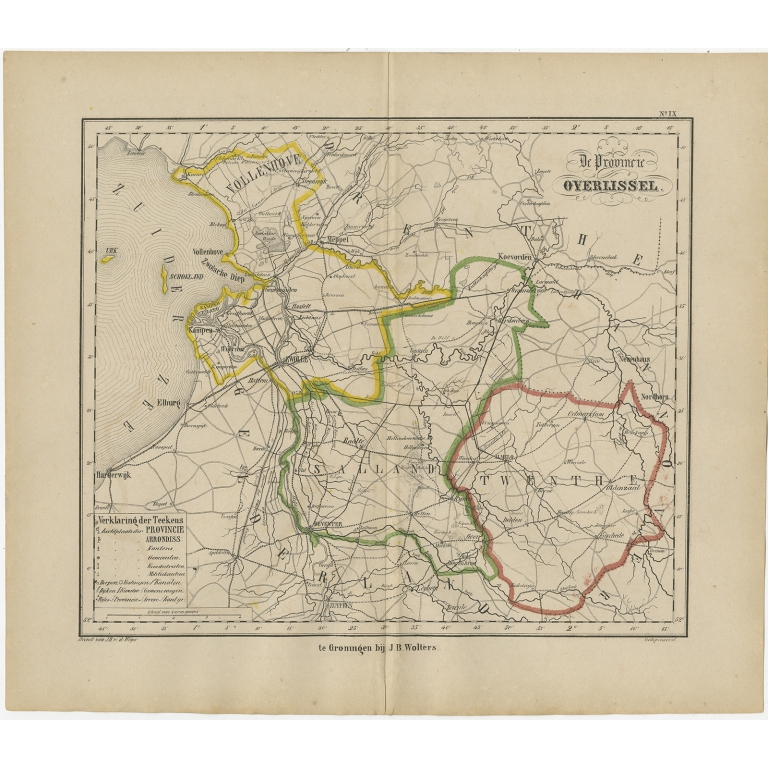 Antique Map of Overijssel by Brugsma (1864)