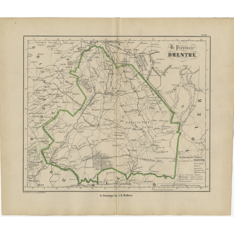 Antique Map of Groningen by Brugsma (1864)
