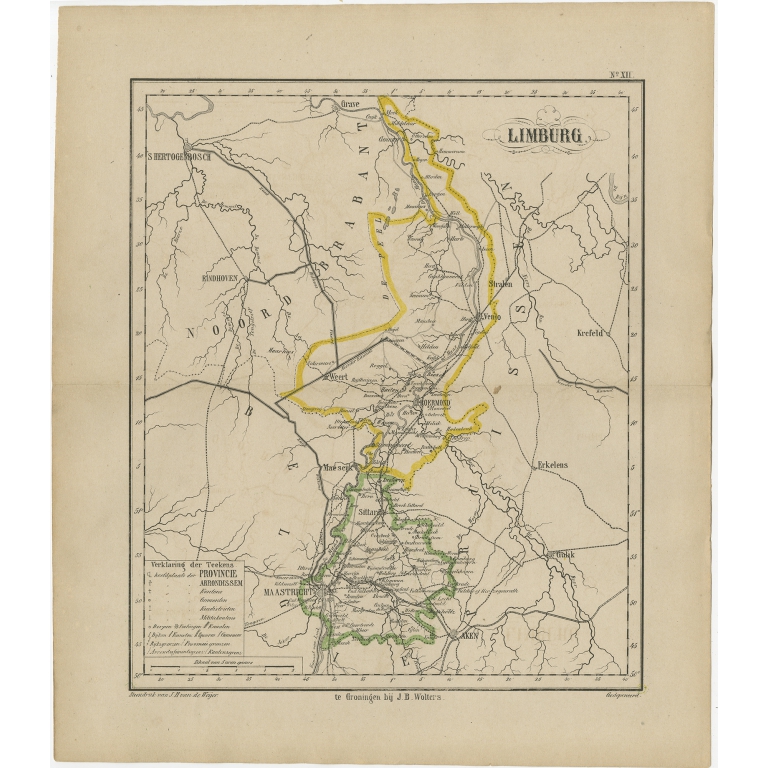 Antique Map of Limburg by Brugsma (1864)