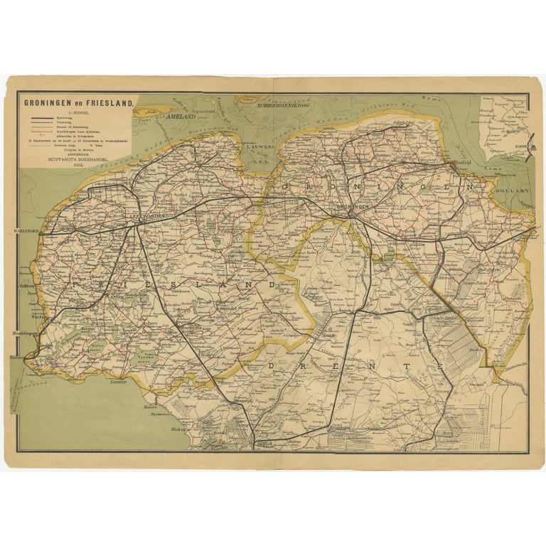 Antique Map of Groningen and Friesland by Seyffardt (1902)