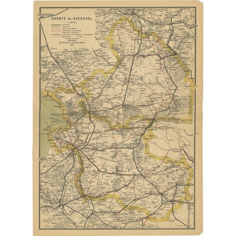 Antique Map of Drenthe and Overijssel by Seyffardt (1902)