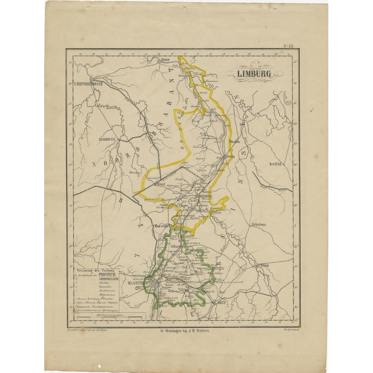Antique Map of Limburg by Brugsma (c.1870)