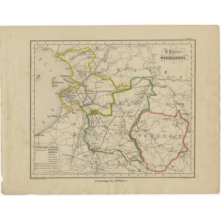 Antique Map of Overijssel by Brugsma (c.1870)