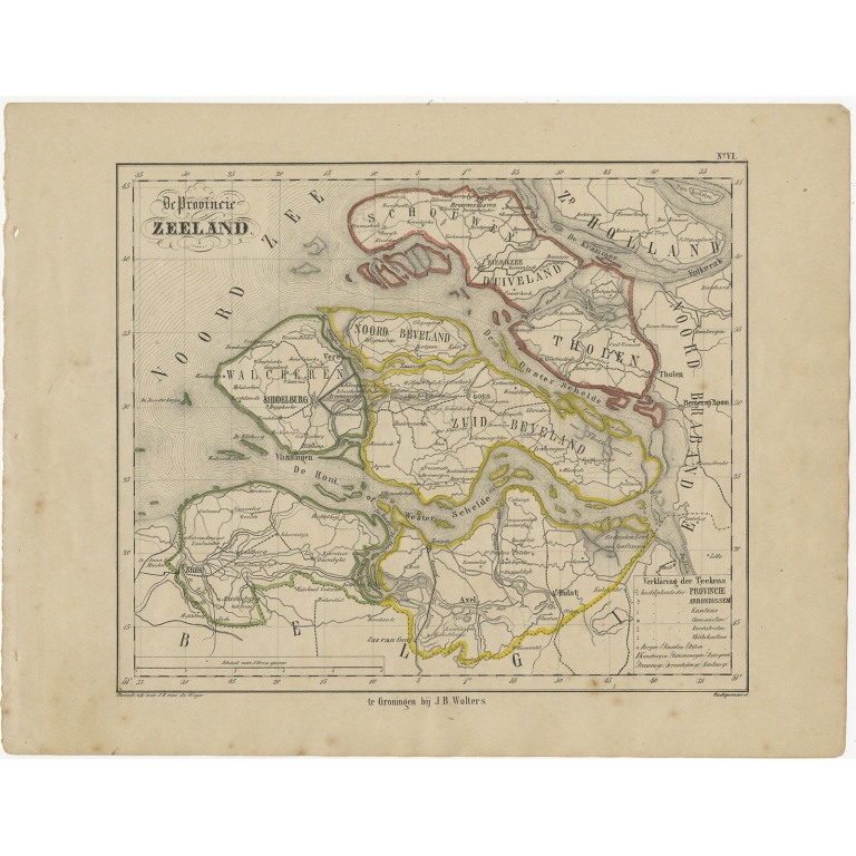 Antique Map of Zeeland by Brugsma (c.1870)