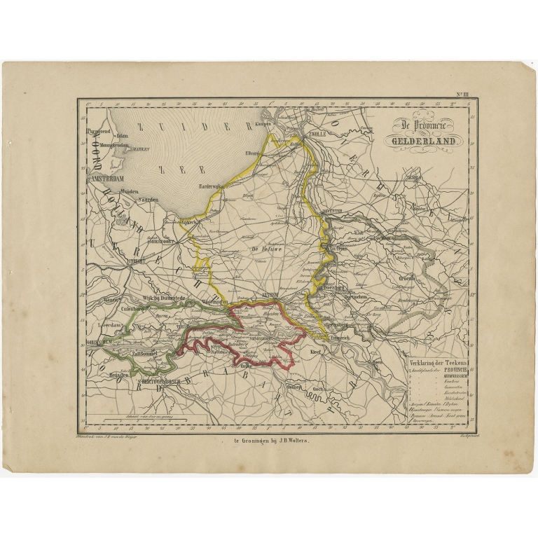 Antique Map of Gelderland by Brugsma (c.1870)