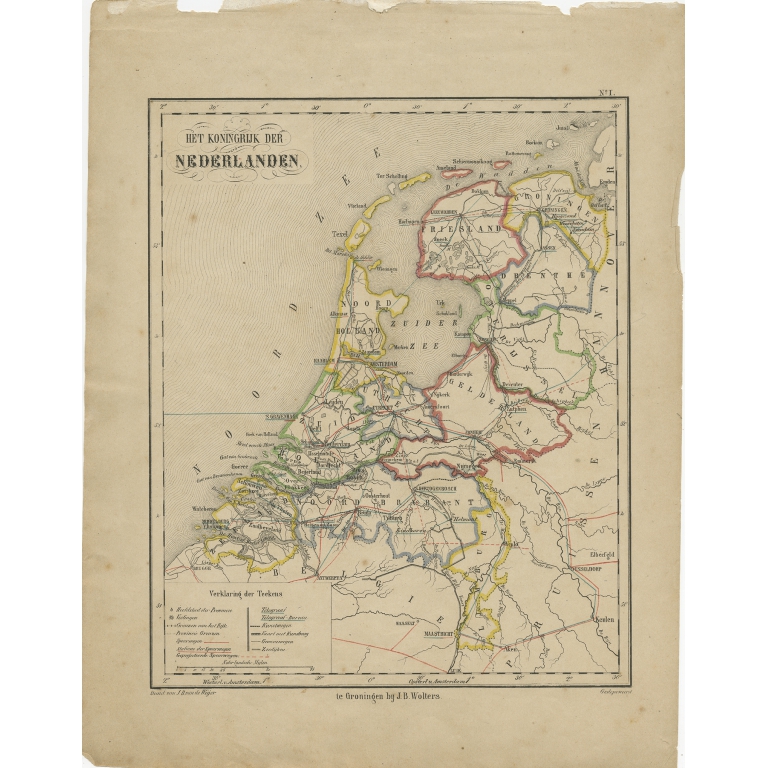 Antique Map of the Netherlands by Brugsma (c.1870)