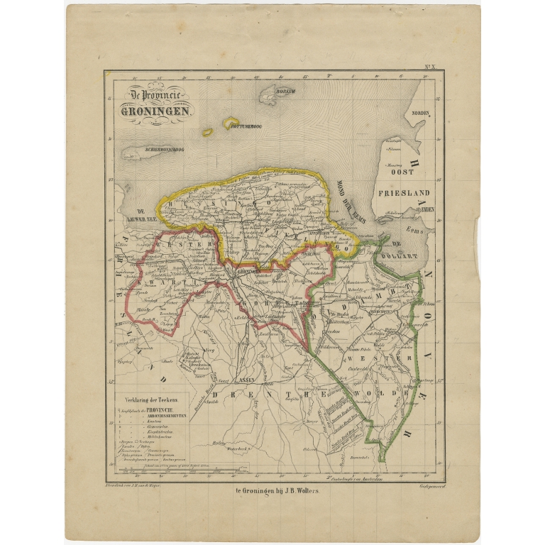 Antique Map of Groningen by Brugsma (c.1870)