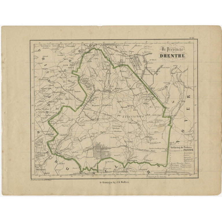 Antique Map of Drenthe by Brugsma (c.1870)