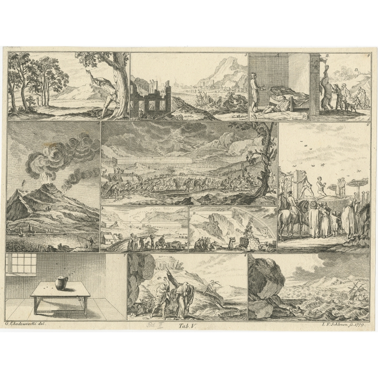 Antique Print with various Views by Schleuen (1779)