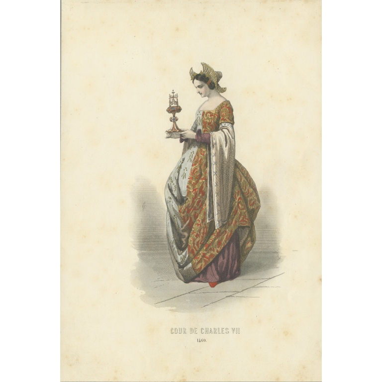 Antique Print of a French woman under the reign of Charles VII of France (c.1870)