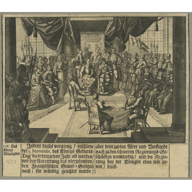 Antique Print of a Meeting at Court (c.1650)
