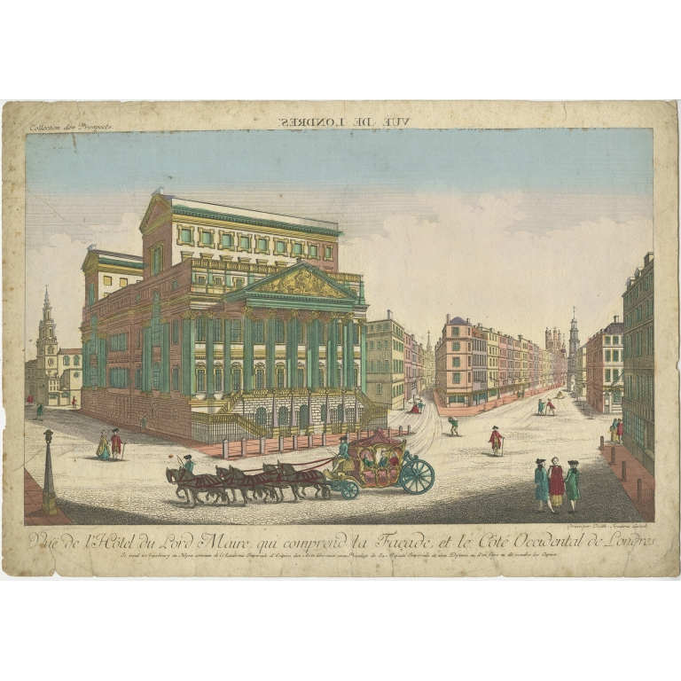 Antique Print of the Lord Mayor's coach driving through London by Leizelt (c.1760)