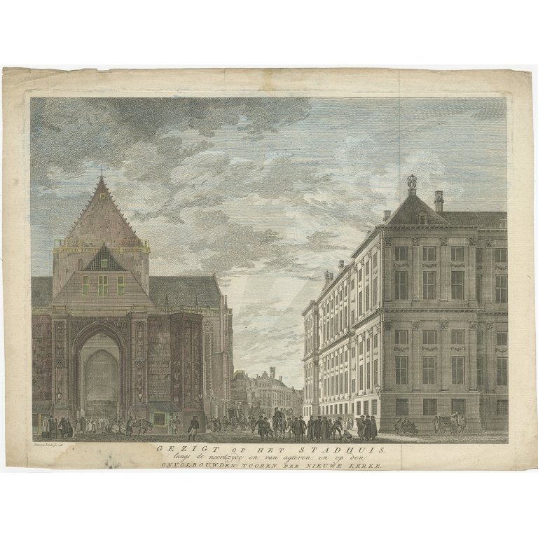 Antique Print of the City Hall and Church of Amsterdam by Tirion (1766)