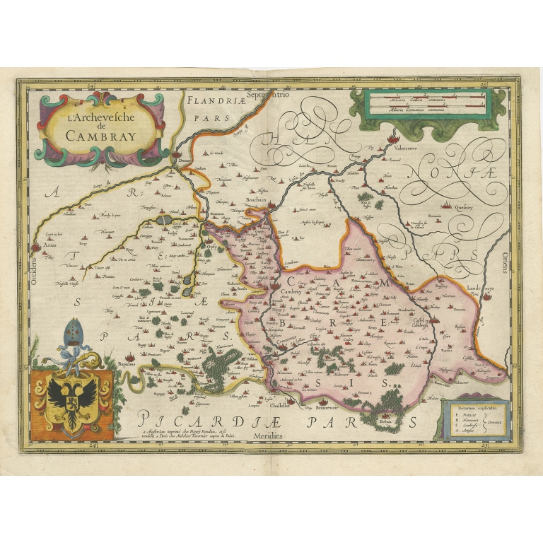 Antique Map of the Region of Cambrai by Hondius (c.1630)
