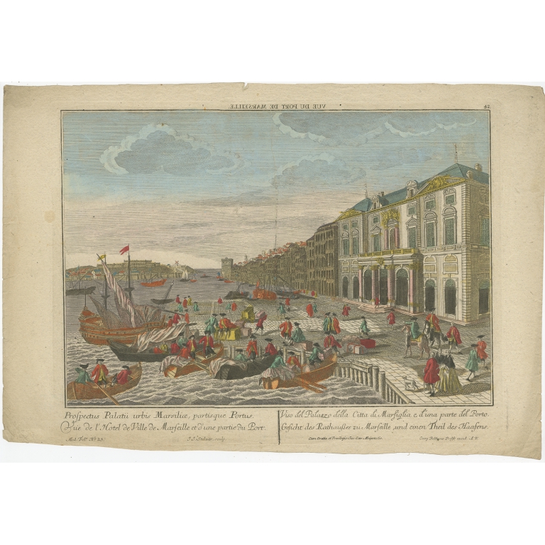 Antique Print of the Harbour of Marseille by Probst (c.1770)