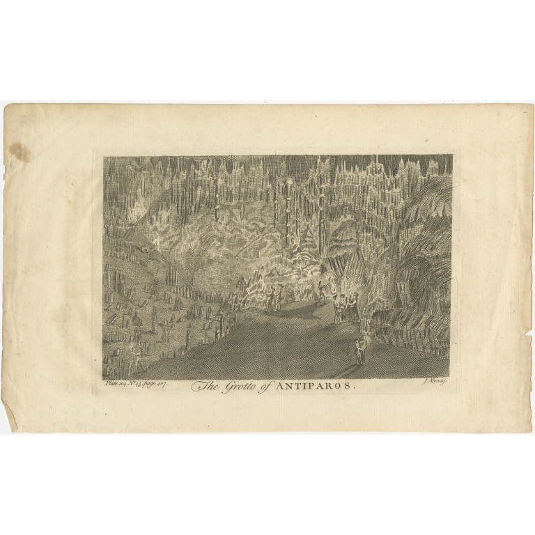 Antique Print of the Marble Cave of Antiparos by Mynde (c.1760)