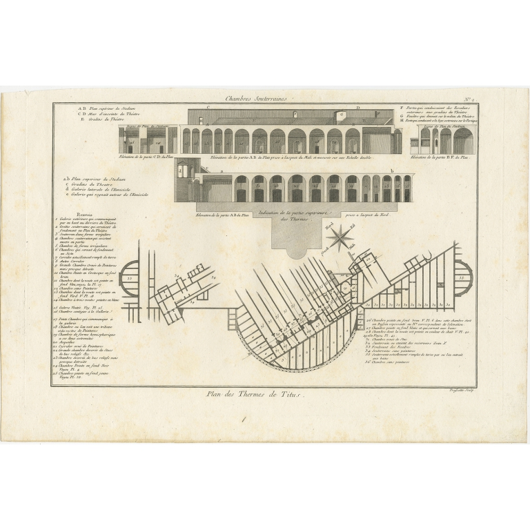 Antique Plan of the underground areas of Baths of Titus by Ponce (1786)