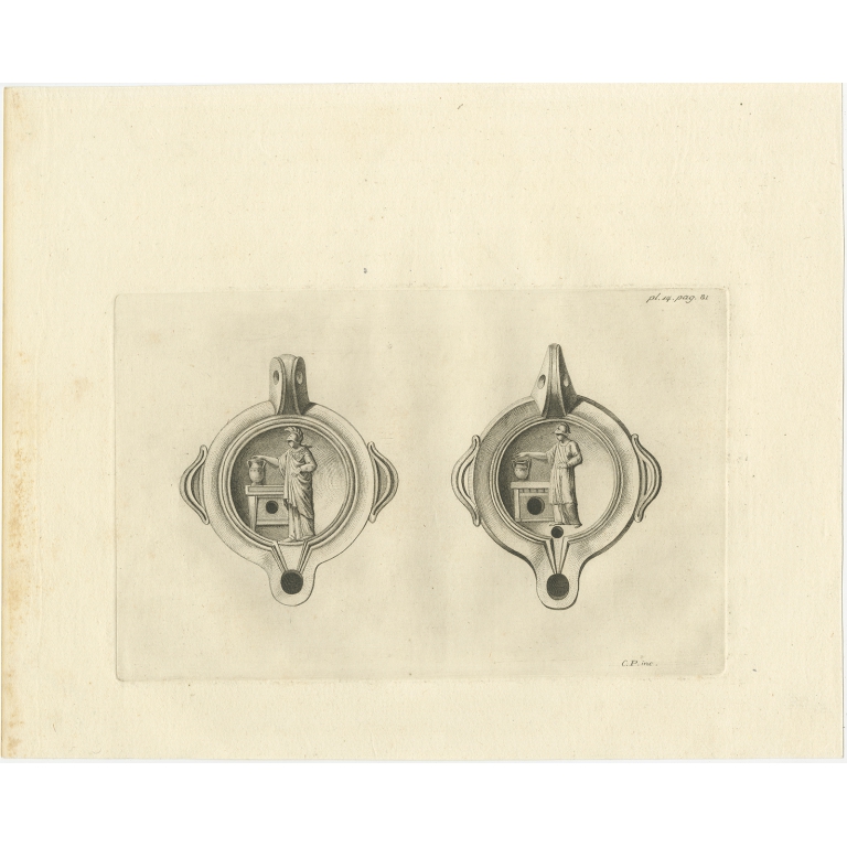 Antique Print of Figures and Vases (c.1780)
