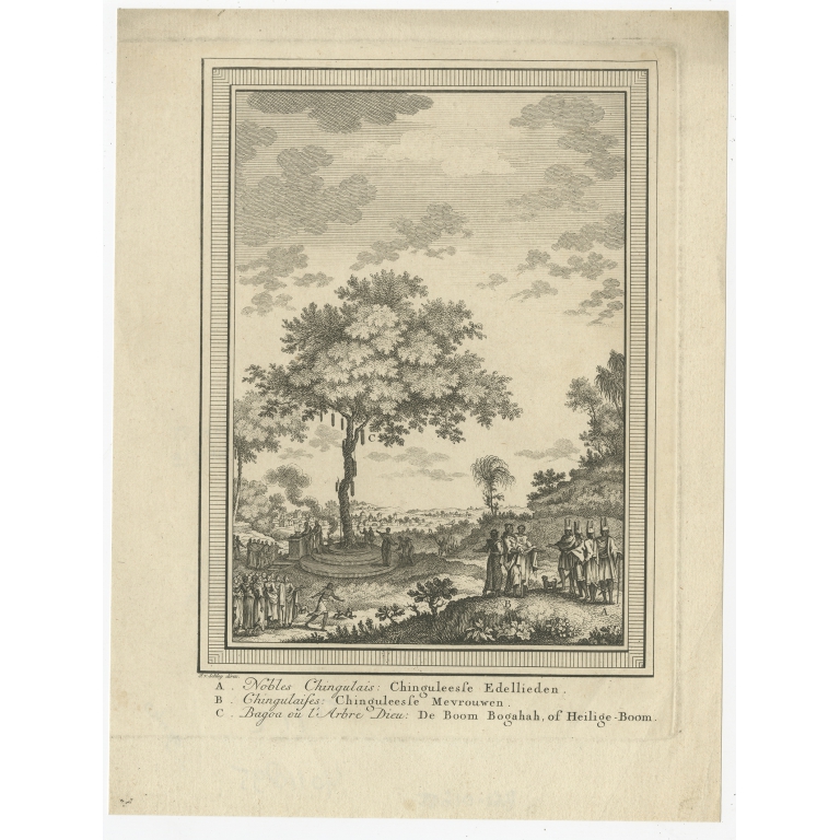 Antique Print of Sinhalese People and the Sacred Bodhi Tree by Van Schley (1755)
