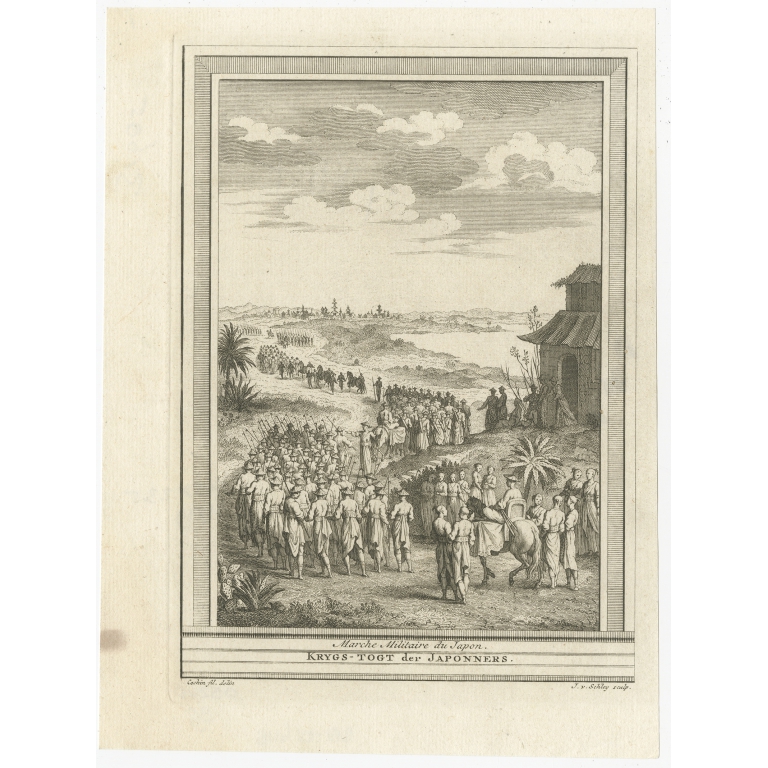 Antique Print of a Japanese Military March by Van Schley (1747)