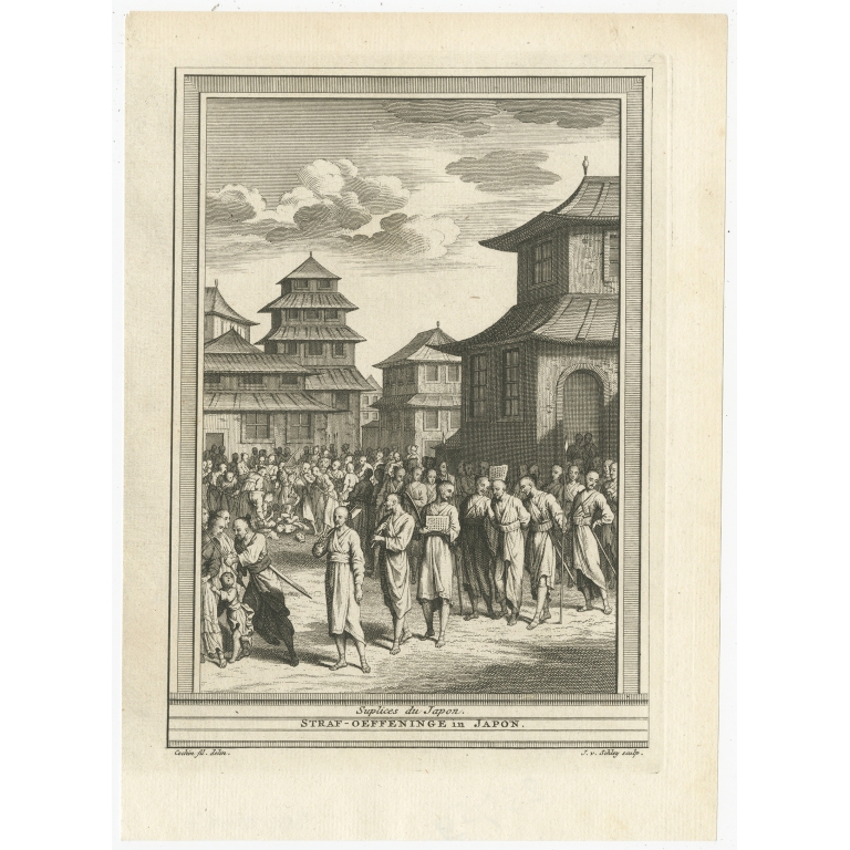 Antique Print of Japanese Punishments by Van Schley (1747)