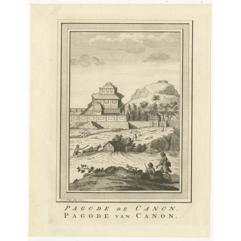 Antique Print of the Pagoda of Kannon by Van Schley (1758)