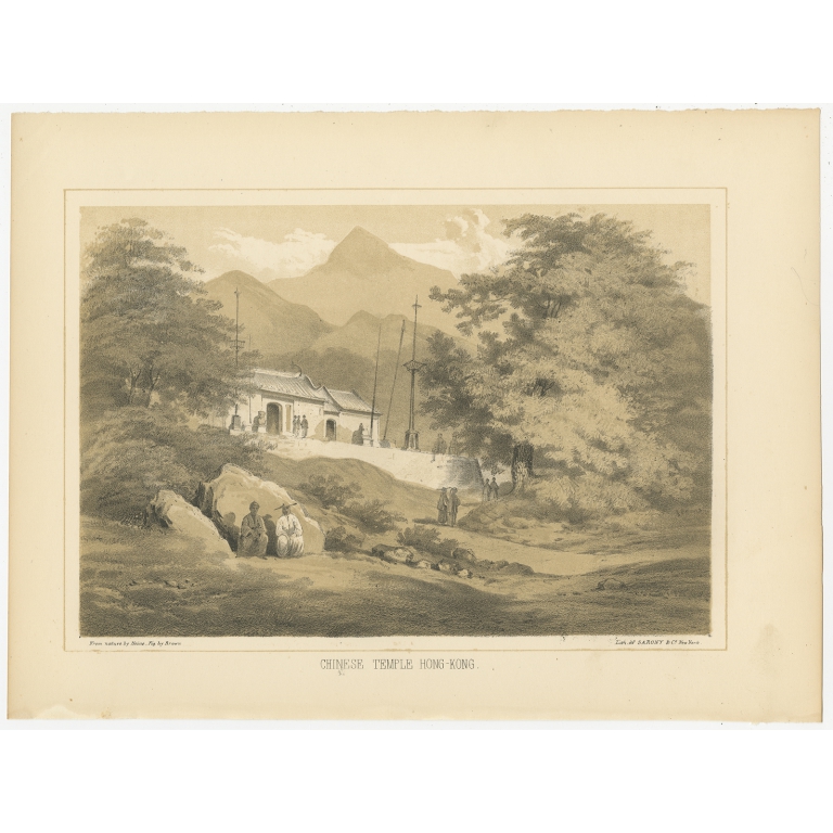 Antique Print of the Chinese Temple in Hong Kong by Hawks (1856)