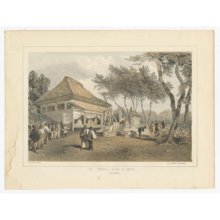 Antique Print of the Chinese Temple in Hong Kong by Hawks (1856)