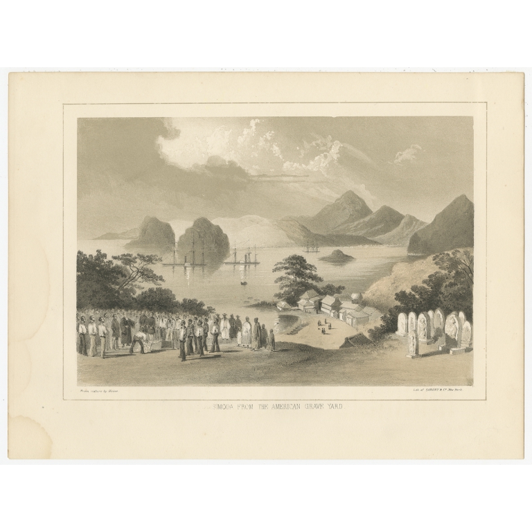 Antique Print of the American Graveyard in Shimoda by Hawks (1856)
